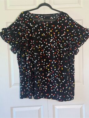 Lane Bryant Black Confetti Dot Ruffle Sleeve Blouse
